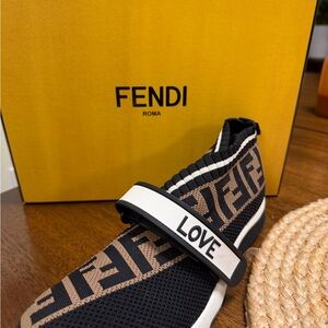 Fendi Black and Brown LOVE Strap Sneakers